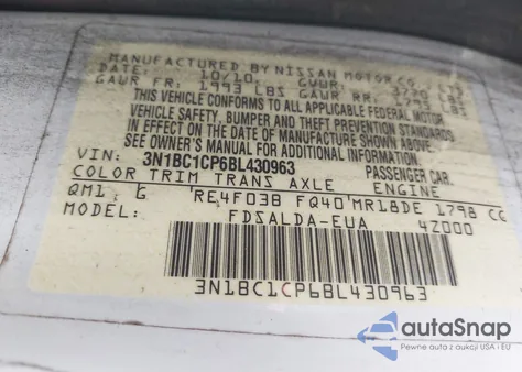 2011 Nissan Versa 1.8S from USA, damaged, VIN 3N1BC1CP6BL430963